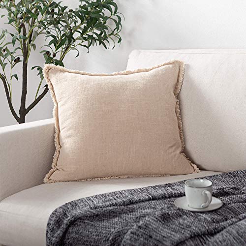 ATLINIA Decor Throw Pillow Cover - Decorative Farmhouse 20x20 Pillows Cover Linen Boho Cushion Cover for Bed Couch Sofa Outdoor Beige - color: Beige, size: 20" x 20" (Pack of 1)