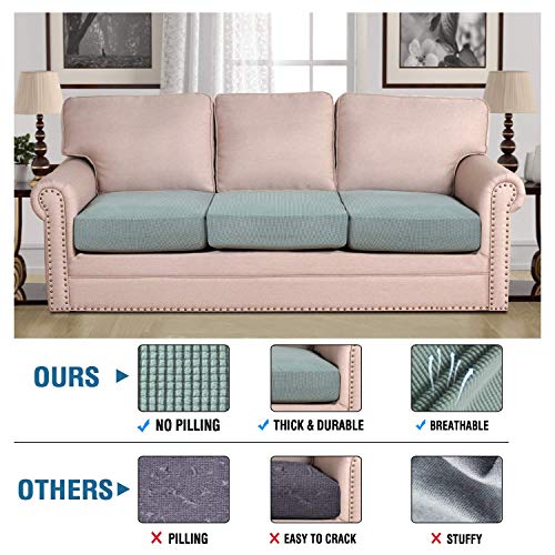 H.VERSAILTEX Super Stretch Individual Seat Cushion Covers Sofa Covers Couch Cushion Covers Slipcover Sets Thick Jacquard Textured Twill Fabric (3 Piece Sofa Cushion Covers, Sage) - color: Sage, size: 3 Cushion Sofa