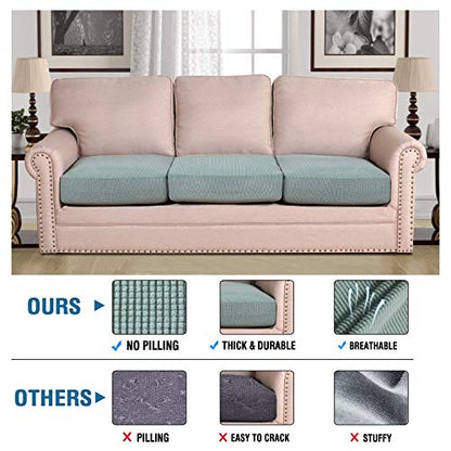 H.VERSAILTEX Super Stretch Individual Seat Cushion Covers Sofa Covers Couch Cushion Covers Slipcover Sets Thick Jacquard Textured Twill Fabric (3 Piece Sofa Cushion Covers, Sage) - color: Sage, size: 3 Cushion Sofa