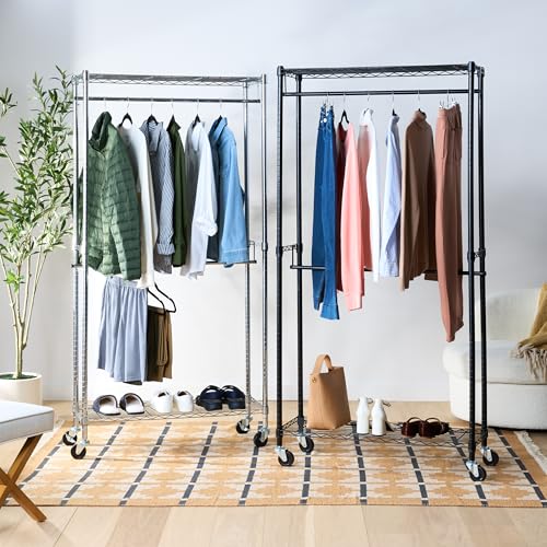 Amazon Basics Adjustable Double Rod Rolling Garment Rack, Hanging Clothes Closet Organizer with Wheels, Heavy Duty, 36" x 14" x 72", Black - color: Black
