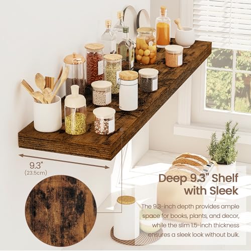 Vivelove Floating Shelves 9 inch Deep 36”Long Set of 2, Rustic Brown | Easy Install With Hardware, 1.5" Thick, Invisible Brackets, Wall Mounted, No Sagging, For Any Room - color: Rustic Brown, size: 36”wx9.3”dx1.5”h