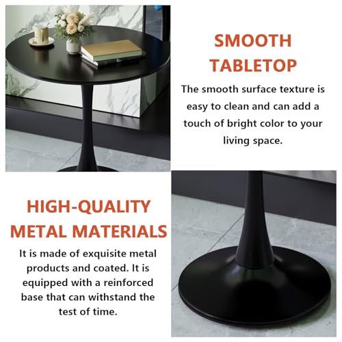 HRVEOCEI 31.5" Tulip Table, Small Round Dining Table with Thickened Tabletop & Metal Pedestal, Bistro Tables for Small Spaces Kitchen Dining Room Living Room (Black) - color: Black