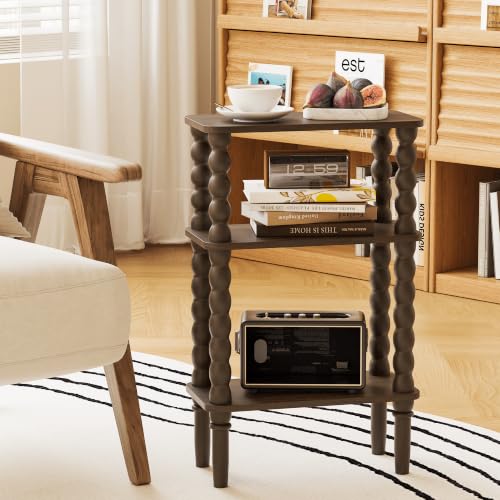 Veegle Side Table, Small End Table with Storage Shelf, 3-Tier Small Coffee Tables for Living Room Bedroom Narrow Spaces(Walnut Brown) - color: Walnut Brown-3 Tier Shelf
