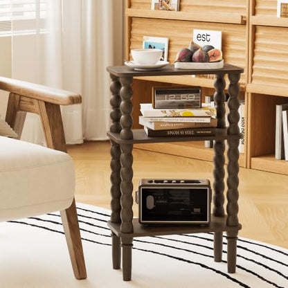 Veegle Side Table, Small End Table with Storage Shelf, 3-Tier Small Coffee Tables for Living Room Bedroom Narrow Spaces(Walnut Brown) - color: Walnut Brown-3 Tier Shelf