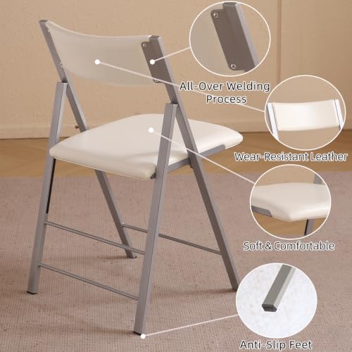Folding Chairs 2 Pack, 450Lbs Heavy Duty Foldable Dining Chair,Bright White | 1.37" Folded, Waterproof Rustproof Indoor Outdoor Padded Folding Chairs for Dining Room, Conference Rooms, Weddings, Events - color: Bright White