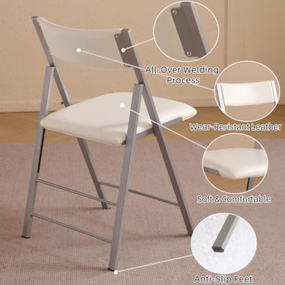 Folding Chairs 2 Pack, 450Lbs Heavy Duty Foldable Dining Chair,Bright White | 1.37" Folded, Waterproof Rustproof Indoor Outdoor Padded Folding Chairs for Dining Room, Conference Rooms, Weddings, Events - color: Bright White