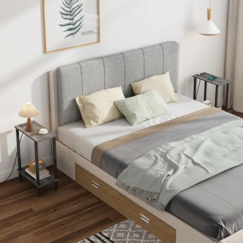 TUTOTAK Narrow Side Table, 2-Tier Small End Table with Charging Station | Skinny Sofa Table, Slim Nightstand, Easy Assembly for Living Room, Bedroom, Grey TB01BY060 - color: Charcoal Grey, size: 2-tier