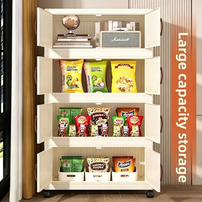 206QT Modular Stackable Storage Cabinet, Rolling Lidded Storage Containers with Wheels, Collapsible Drawer Storage Bins for Clothes, Toys, Bedroom, Dorm Room Organization, Cream White（4 Pack） - size: 4 Pack 24 L x 12 W x 45 H