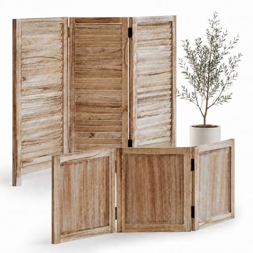 1 Pack 3 Panel Wood Short Room Divider Folding Screen Light Brown | Freestanding Modular Louvered Partition Screen For Bedroom Home Office Apartment Privacy - color: Lightbrown