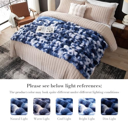 Faux Fur Throw Blanket, Ultra Soft Fuzzy Plush Bubble Blanket for Couch, Bed & Living Room, 60"x80", Tie-dye Blue - color: Tie-dye Blue, size: 60" x 80"