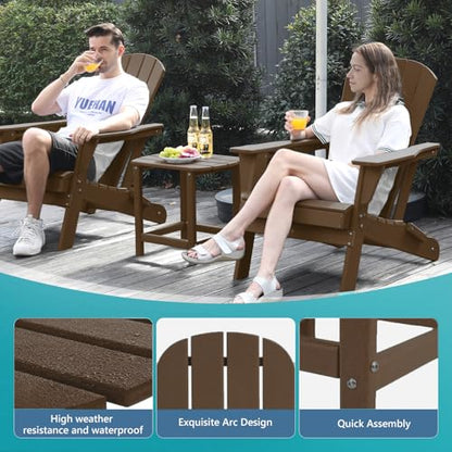 Hdpe Outdoor Adirondack Side Table, Wooden Textured, Coffee | Bathroom and Indoor, Maintenance & Weather Resistant, End TableSet for Patio, Garden, Backyard, 18.6×14.17×18.18 in - color: Coffee