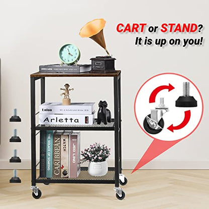 LIANTRAL Rolling Cart, 3-Tier Microwave Cart Kitchen Storage On Wheels | Brown Utility Cart for Bar Coffee Large Side End Table Nightstand for Home Office - size: Large, style: Brown