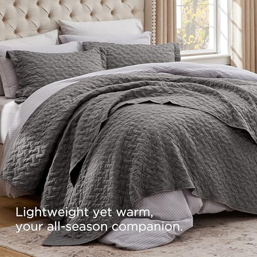 Bedsure Oversized King Quilts - Lightweight Bedspreads Oversized King Size with Basket Weave Pattern, Soft Quilt Bedding Set, Grey Comforter Set Coverlet 2 Pillow Shams (120" x 120") - color: 01 - Grey, size: Oversized King (120" X 120")