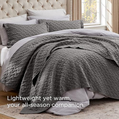 Bedsure Oversized King Quilts - Lightweight Bedspreads Oversized King Size with Basket Weave Pattern, Soft Quilt Bedding Set, Grey Comforter Set Coverlet 2 Pillow Shams (120" x 120") - color: 01 - Grey, size: Oversized King (120" X 120")