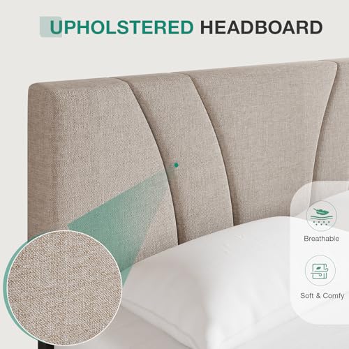 Novilla Queen Bed Frame with Headboard, Linen Upholstered Bed Frame Queen Size with Wood Slats Support, No Box Spring Needed, Heavy Duty Feet, Easy Assembly, Light Beige - color: Light Beige, size: Queen
