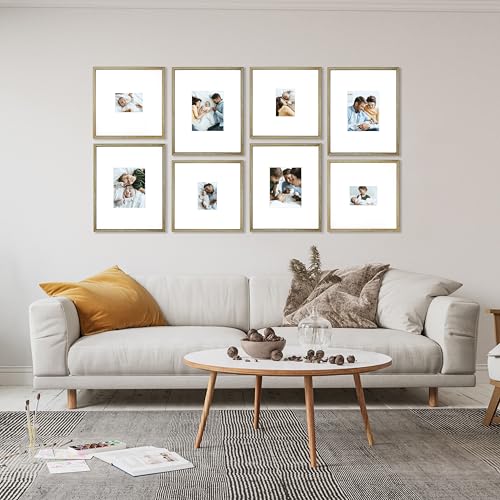 Arcadia Gallery Wall Frame Set, 16x20 and 16x16 Inch Matted Frames, 8 Piece, Brass - color: Brass