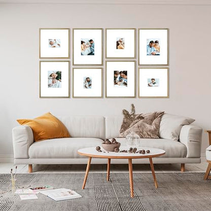 Arcadia Gallery Wall Frame Set, 16x20 and 16x16 Inch Matted Frames, 8 Piece, Brass - color: Brass