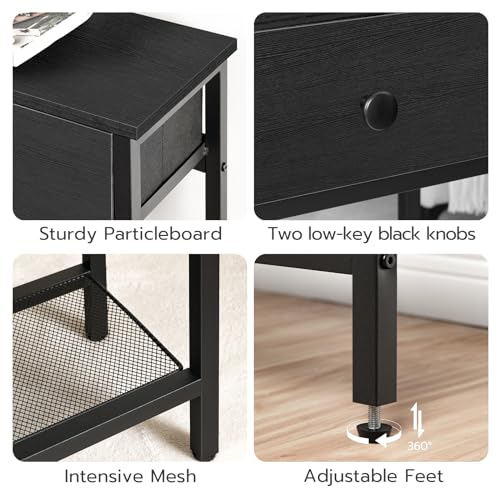 HOOBRO 29.5" Narrow Console Table with 2 Fabric Drawers, Sofa Table, Small Entryway Table with 3-Tier Storage Shelves, Behind Couch Table, for Living Room, Hallway, Black BB72XG01 - color: Black