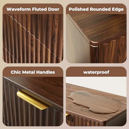 5-Drawer Dresser Fluted Drawers, Mid-Century, Walnut | 31"W x 15.4"D x 48"H, 130 lbs top / 40 lbs per drawer (7.7"H), 5 fluted drawers, gold handles, anti-tip straps - size: 15.4"D x 31"W x 48"H (5 Drawers)