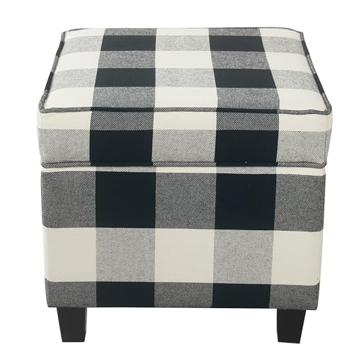 HomePop 18" Classic Square Storage Ottoman - Black Plaid - color: Black