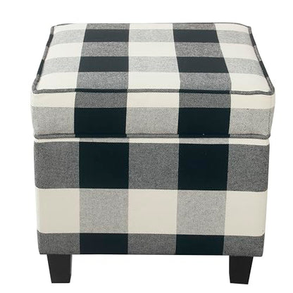 HomePop 18" Classic Square Storage Ottoman - Black Plaid - color: Black