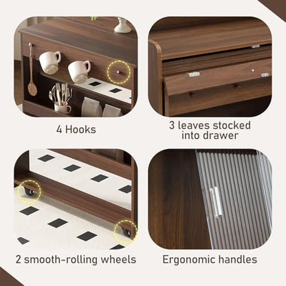 Wood Buffet Cabinet with Folding Dining Table, Craft Cabinet with Fold Out Table and Storage Shelf, Hooks, Multifunctional Cupboard for Small Places,Studio, Apartment (Walnut) - color: Walnut