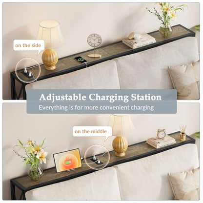 Gewudraw Narrow Console Table with Socket, Sofa Table Behind Couch | 55.1" Couch Table, Industrial Style, Long Skinny Design,For Hallway,Living Room,Bedroom, Built-In Outlets & USB,140cm Length - color: Light Grapefruit, size: 55.1 in