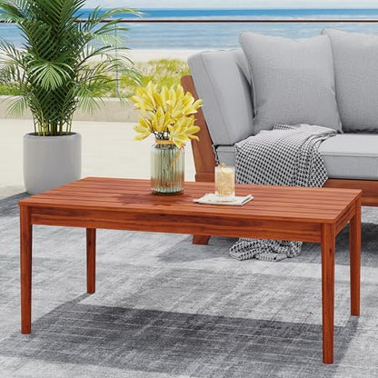 Christopher Knight Home Dolly 36.25"Outdoor Slat Panel Coffee Table, Acacia Wood Coffee Table, Spacious Tabletop, Wooden Legs, Rustic Style Design, Rectangular Side Desk for Backyard Garden, Mahogany