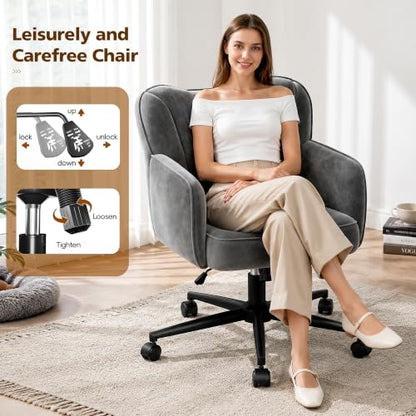 DurayLoly Desk Chair with Shell Back & 360° Swivel Wheels | Comfy Velet Vanity Chair,Adjustable Height,Stylish and Comfortable for Makeup, Work & Relaxation,Dark Grey - color: Dark Grey