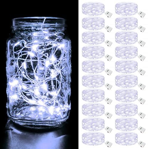 btfarm 20 Pack Fairy Lights Battery Operated Twinkle Lights with 3 Modes | 7Ft 20 Led String Light, Waterproof Bulk Small Mini Silver Wire for Christmas Mason Jars Wedding Table Centerpiece,Cool White - color: Cool White, size: 20 Pack