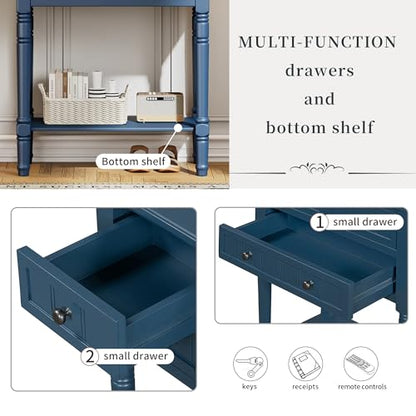 Knocbel Narrow Console Table with 3 Storage Drawers and Bottom Shelf, Entryway Hallway Foyer Slim Sofa Table for Small Spaces, Easy Assembly (Navy Blue) - color: Navy Blue