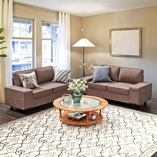 71" Small Loveseat Couch, 2 Seater Leathaire Sofa with 4 Side Pockets, Removable and Washable Cushions, Living Room，Apartment, Office (Coffee) - color: Coffee Leathaire, size: 71 "
