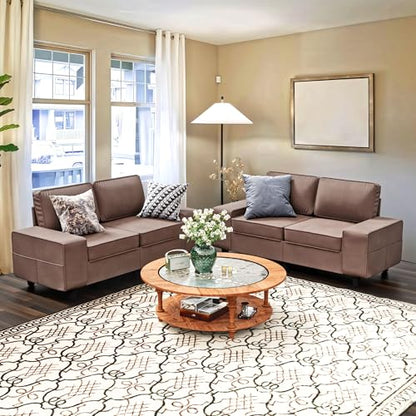 71" Small Loveseat Couch, 2 Seater Leathaire Sofa with 4 Side Pockets, Removable and Washable Cushions, Living Room，Apartment, Office (Coffee) - color: Coffee Leathaire, size: 71 "