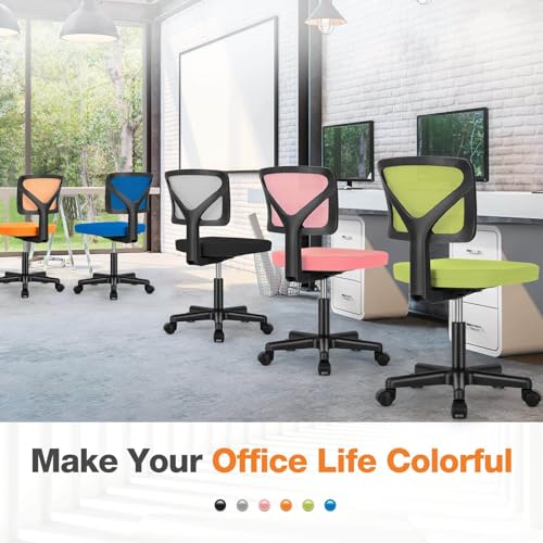 Armless Desk Chairs, Ergonomic Low Back Computer Chair | Adjustable Rolling Mesh Task Work Swivel Chairs with Wheels Work Vanity Chair for Small Spaces Home Bedroom Study,Grey