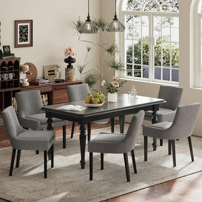 COLAMY Modern Dining Room Chairs Set of 6 with Mid Back and Wood Legs, Upholstered Kitchen Chairs for Dining Room/Living Room, Dark Grey - color: Grey, size: Set of 6