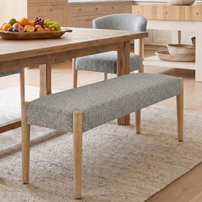 Usaint 42" End of Bed Bench with Wood Legs, Grey with Oak Leg | Modern Upholstered Bedroom Bench with Rubberwood Legs, Entryway Bench with Cushion, Dining Bench for Living Room, Bedroom - color: Grey With Oak Leg