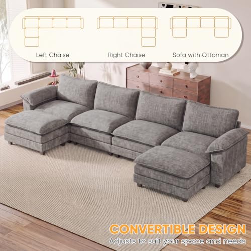 Homall 158.6" U-Shaped Cloud Couch, Modular Sectional Sofa for Living Room | Soft Chenille, 2 Movable Ottoman, Double Layer Cushion, 4 Seat, Sturdy Frame, High-Density Foam, Easy Assembly, Light Grey - color: Light Grey, size: U Shaped Sofa