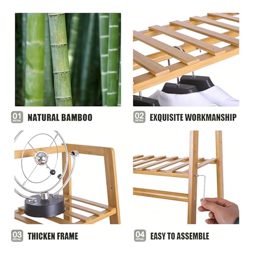Ufine Bamboo Garment Rack with 7-Tier Storage Shelves & Hanging Rod | Portable Clothes Hanging Rack Minimalism Wardrobe Closet Organizer for Living Room - size: 7 Tier