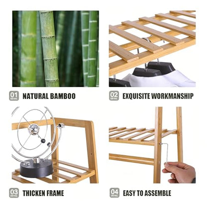Ufine Bamboo Garment Rack with 7-Tier Storage Shelves & Hanging Rod | Portable Clothes Hanging Rack Minimalism Wardrobe Closet Organizer for Living Room - size: 7 Tier