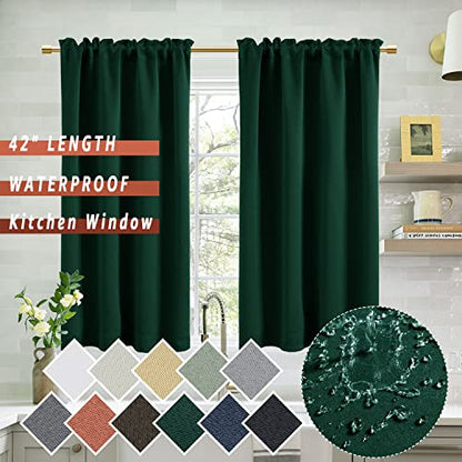 PANELSBURG Dark Green Blackout Curtains for Bedroom,Thermal Insulated Short Room Darkening Curtain for Kitchen Window Set of 2 Panels Rod Pocket 42 Inch Length,Hunter Emerlad Green - color: Dark Green