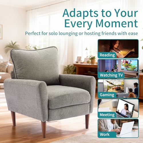 OLIXIS Comfy Accent Chair for Living Room Bedroom and Waiting Room | Upholstered Mid-Century Reading Chair with Pillow and Solid Wood Legs, Wide Singe Modern Lounge Sofa, Greige - color: Greige