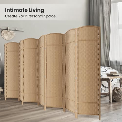 8 Panel Folding Room Divider,Woven Privacy Screen,Light Beige | Solid wood frame, handcrafted diamond pattern, 6FT tall, extends to 126 inches wide, no assembly required - color: Light Beige, size: 8-Panel
