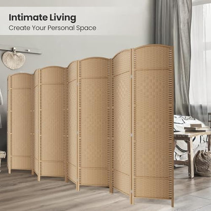 8 Panel Folding Room Divider,Woven Privacy Screen,Light Beige | Solid wood frame, handcrafted diamond pattern, 6FT tall, extends to 126 inches wide, no assembly required - color: Light Beige, size: 8-Panel
