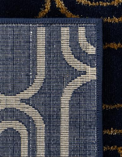 Rugs.com - Vogue Geo Rug – 5 Ft Runner Navy Blue and Gold Easy-Clean Stain-Resistant Rug – Modern Geometric Accent for Hallways, Entryways, and Bedrooms - color: Navy Blue and Gold, size: 2' x 5'1" (Runner)