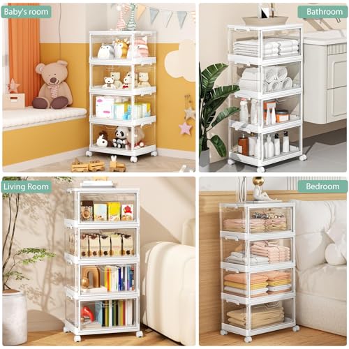 Kmiectse Clear Storage Bins with Lids - 4 Tier 23qt Plastic Stackable Bins | Closet Organizers Box for Bedroom, Living Room, 23 QT Folding Box with Magnetic door - size: 23QT-4Pack&1Lid