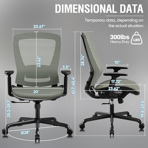 Mesh Office Chair,Ergonomic Computer Desk Chair,Sturdy Task Chair- Adjustable Lumbar Support & Armrests,Tilt Function,Comfort Wide Seat,Swivel Home Office Chair (Dusty Sage) - color: Dusty Sage