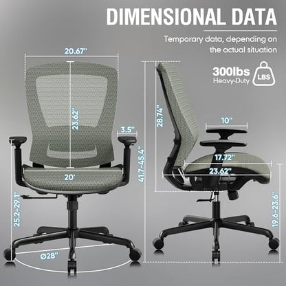 Mesh Office Chair,Ergonomic Computer Desk Chair,Sturdy Task Chair- Adjustable Lumbar Support & Armrests,Tilt Function,Comfort Wide Seat,Swivel Home Office Chair (Dusty Sage) - color: Dusty Sage