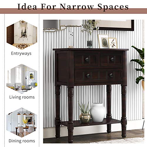Knocbel Narrow Console Table with 3 Storage Drawers and Bottom Shelf, Entryway Hallway Foyer Slim Sofa Table for Small Spaces, Easy Assembly (Espresso) - color: Espresso