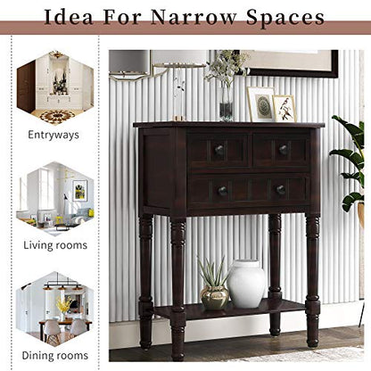 Knocbel Narrow Console Table with 3 Storage Drawers and Bottom Shelf, Entryway Hallway Foyer Slim Sofa Table for Small Spaces, Easy Assembly (Espresso) - color: Espresso