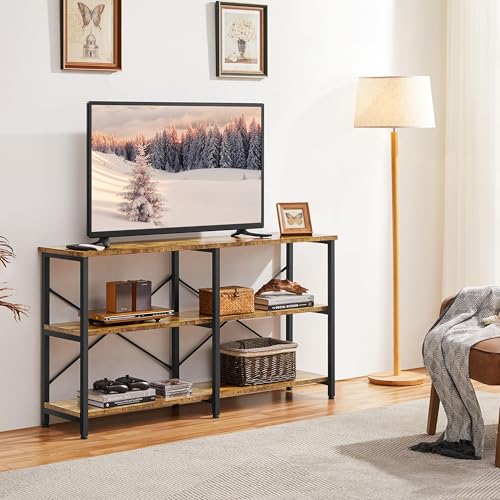Yaheetech 55" Console Table with 3 Tier Storage Shelves, Rustic Brown | Entryway Table, Sofa Tables Narrow Long for Living Room, Hallway, Sturdy Metal Frame, Behind Couch, Easy Assembly, Industrial
